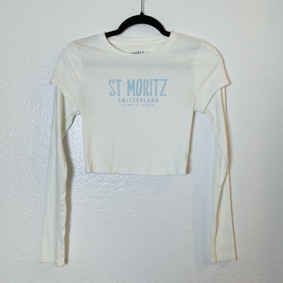 Aeropostale Long Sleeve Seriously Soft St. Moritz Cropped Graphic 2Fer Tee SizeM - Picture 3 of 11